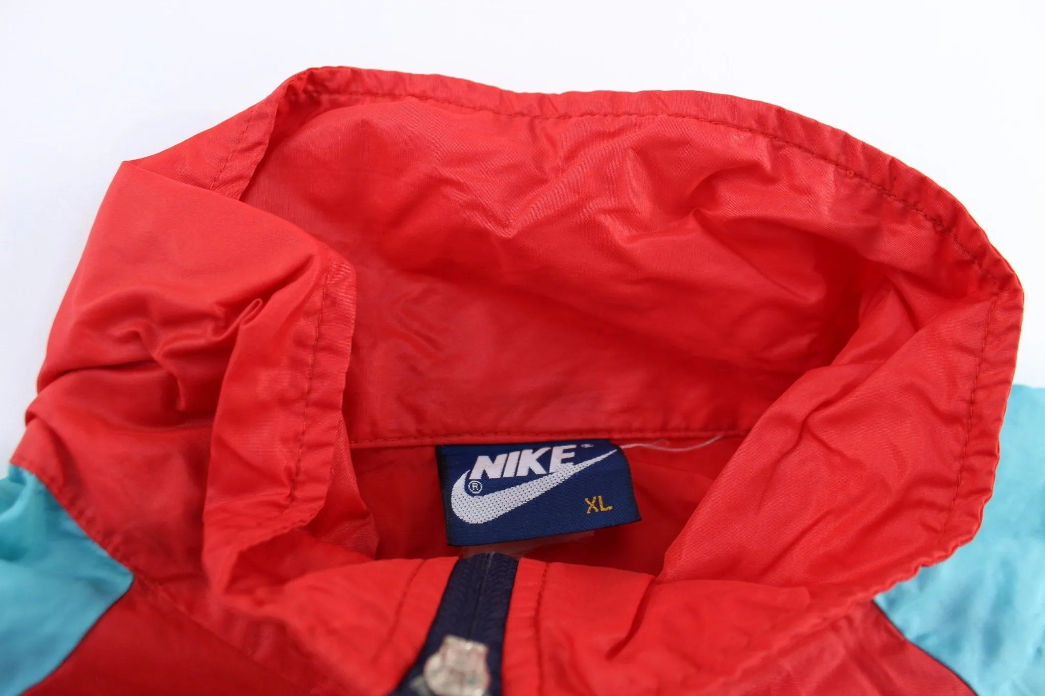 80's Nike Embroidered Logo Red, Blue, & Turquoise Zip Up Jacket