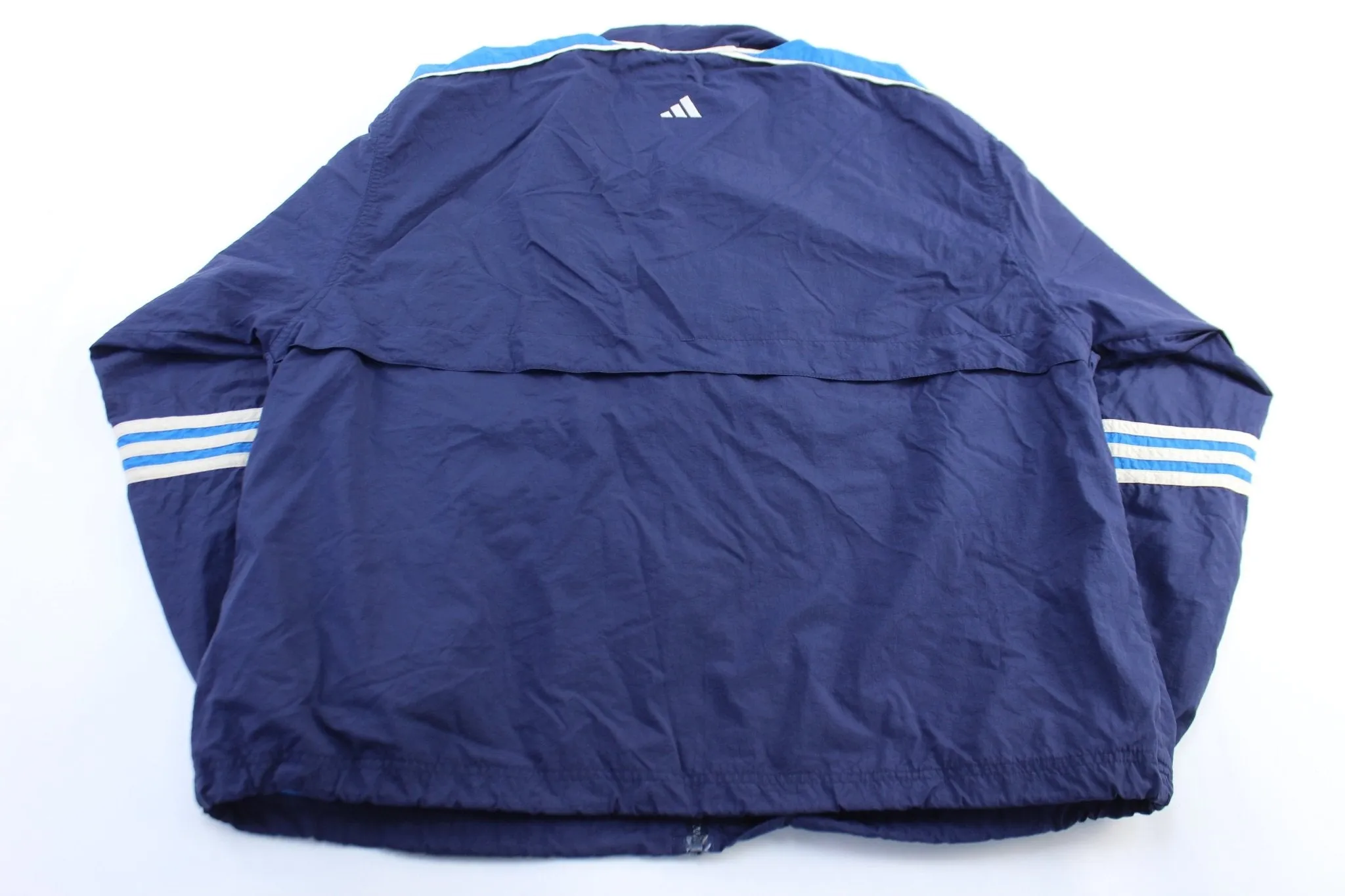 90's Adidas Embroidered Logo Blue & White Striped Windbreaker Jacket