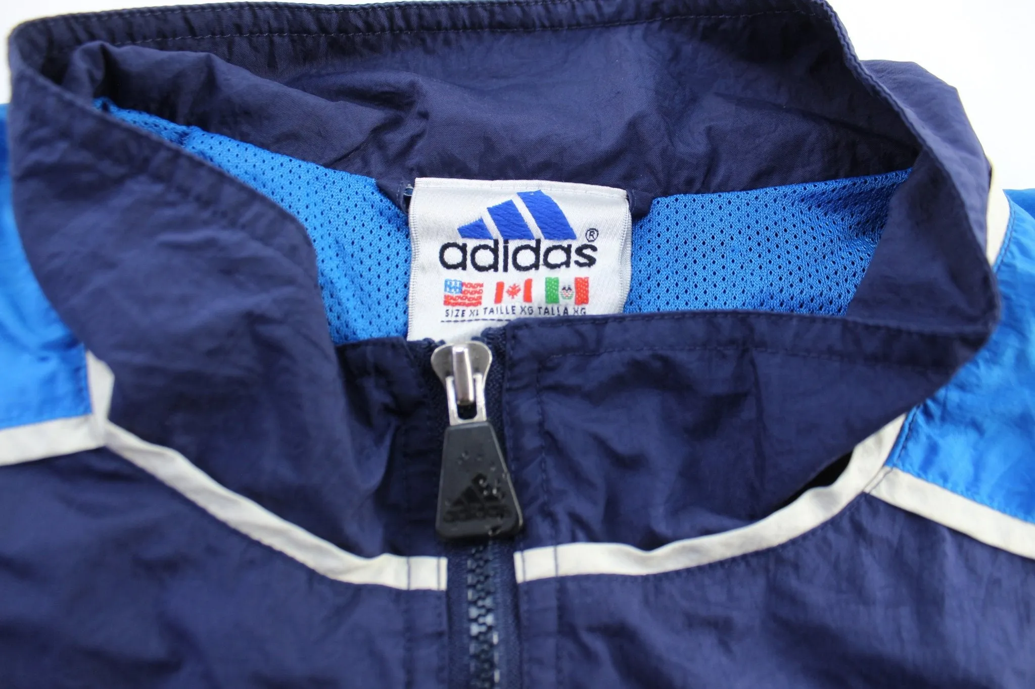 90's Adidas Embroidered Logo Blue & White Striped Windbreaker Jacket