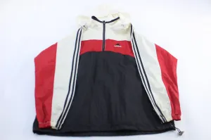 90's Adidas Embroidered Logo Red, Black, & White Striped Pullover Jacket
