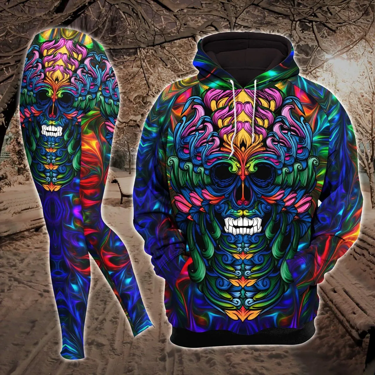 Abtract Gradient Skull Combo Hoodie and Leggings
