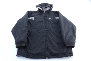 Adidas Embroidered Logo Black & White Striped Hooded Jacket