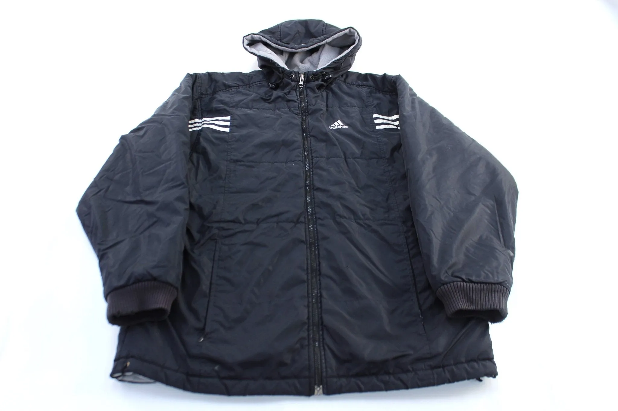 Adidas Embroidered Logo Black & White Striped Hooded Jacket