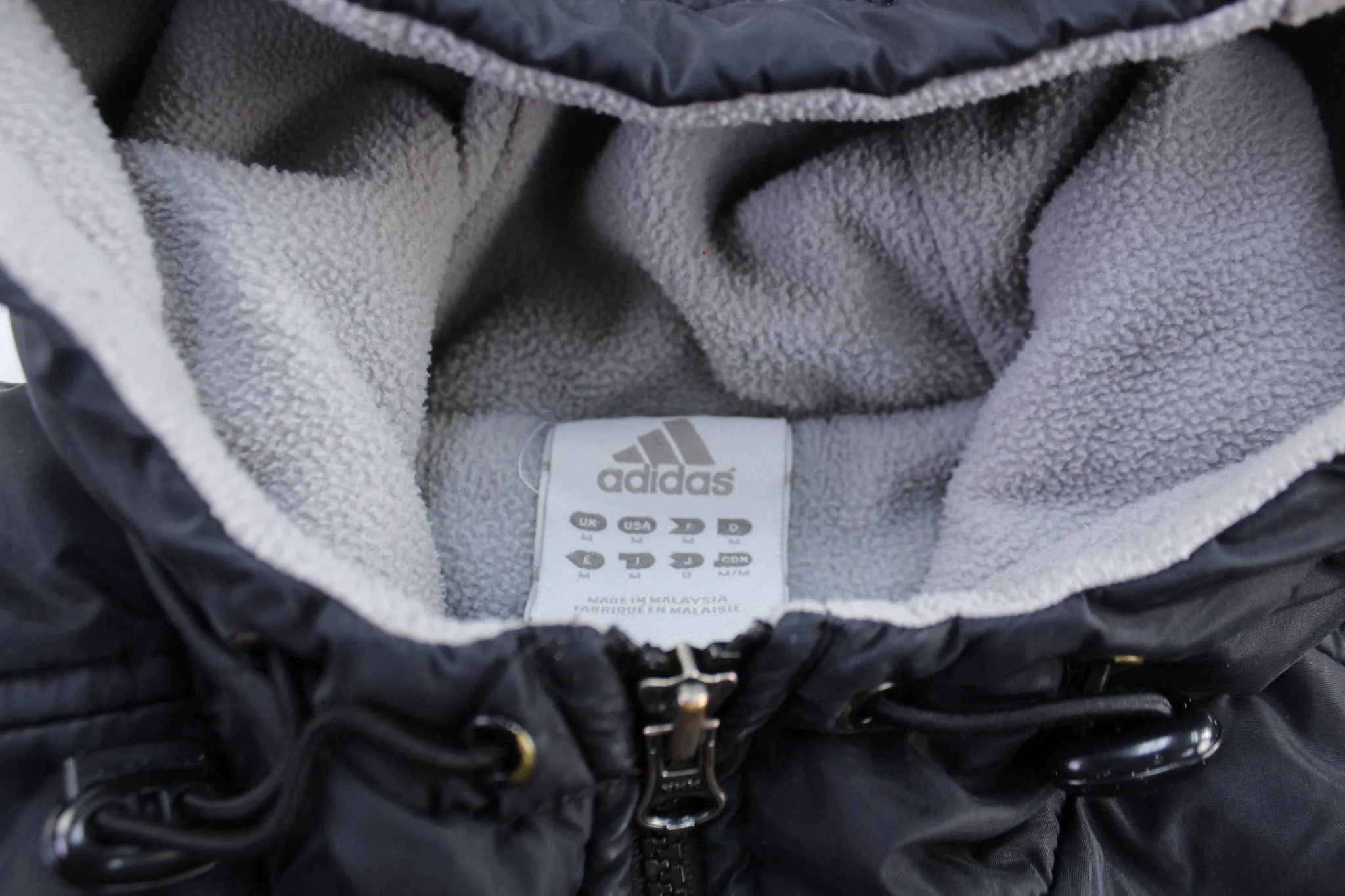 Adidas Embroidered Logo Black & White Striped Hooded Jacket