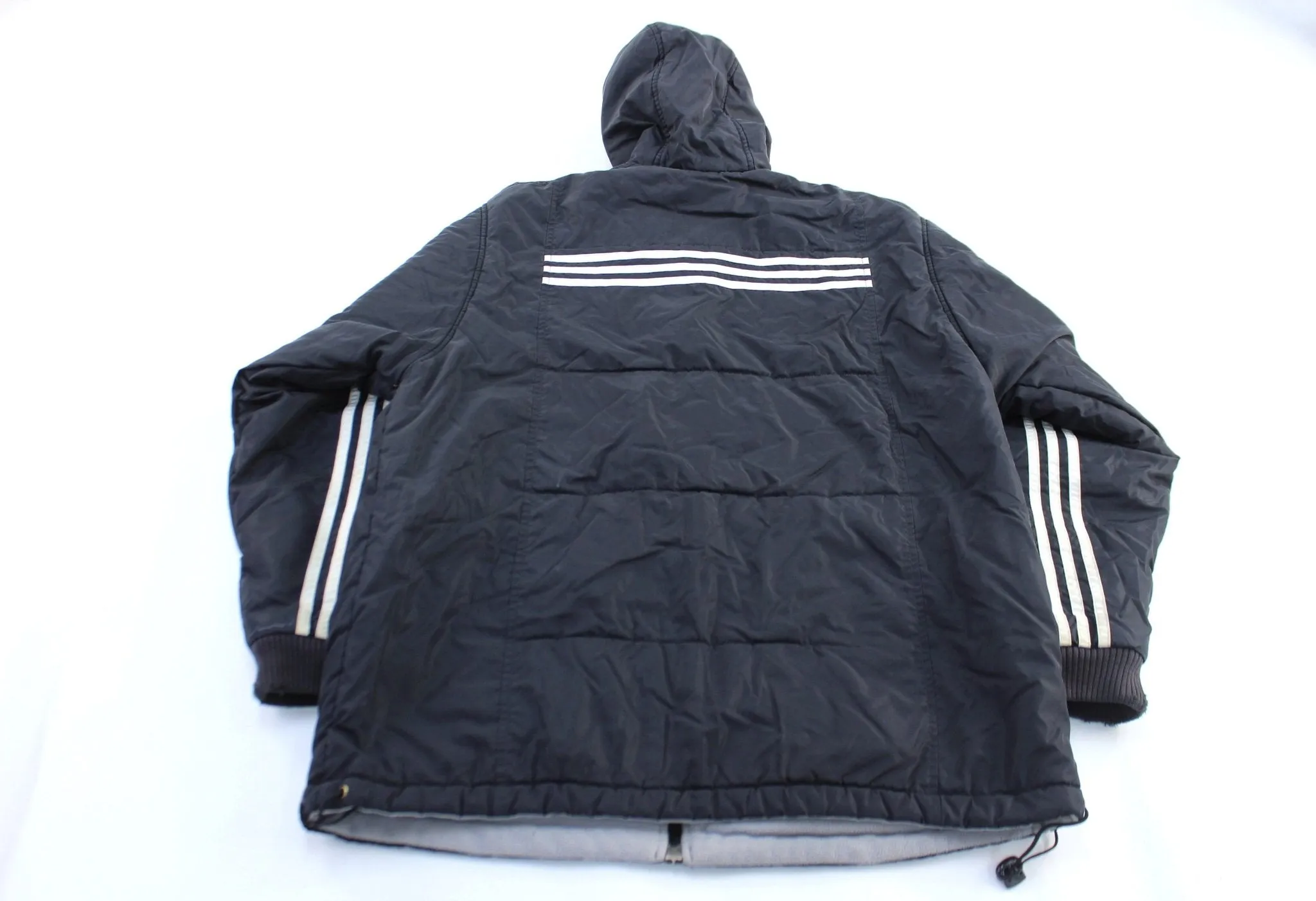 Adidas Embroidered Logo Black & White Striped Hooded Jacket