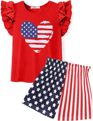 Arshiner Girls 2 Piece Outfits Summer Clothes Ruffle Short Sleeve Shirts Top and High Waist Paper Bag Shorts Set