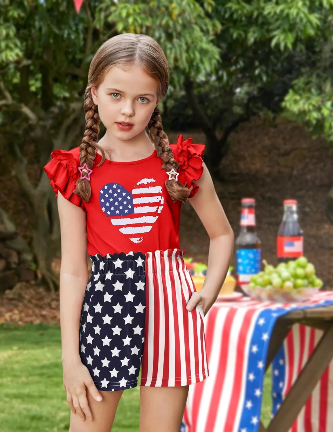 Arshiner Girls 2 Piece Outfits Summer Clothes Ruffle Short Sleeve Shirts Top and High Waist Paper Bag Shorts Set