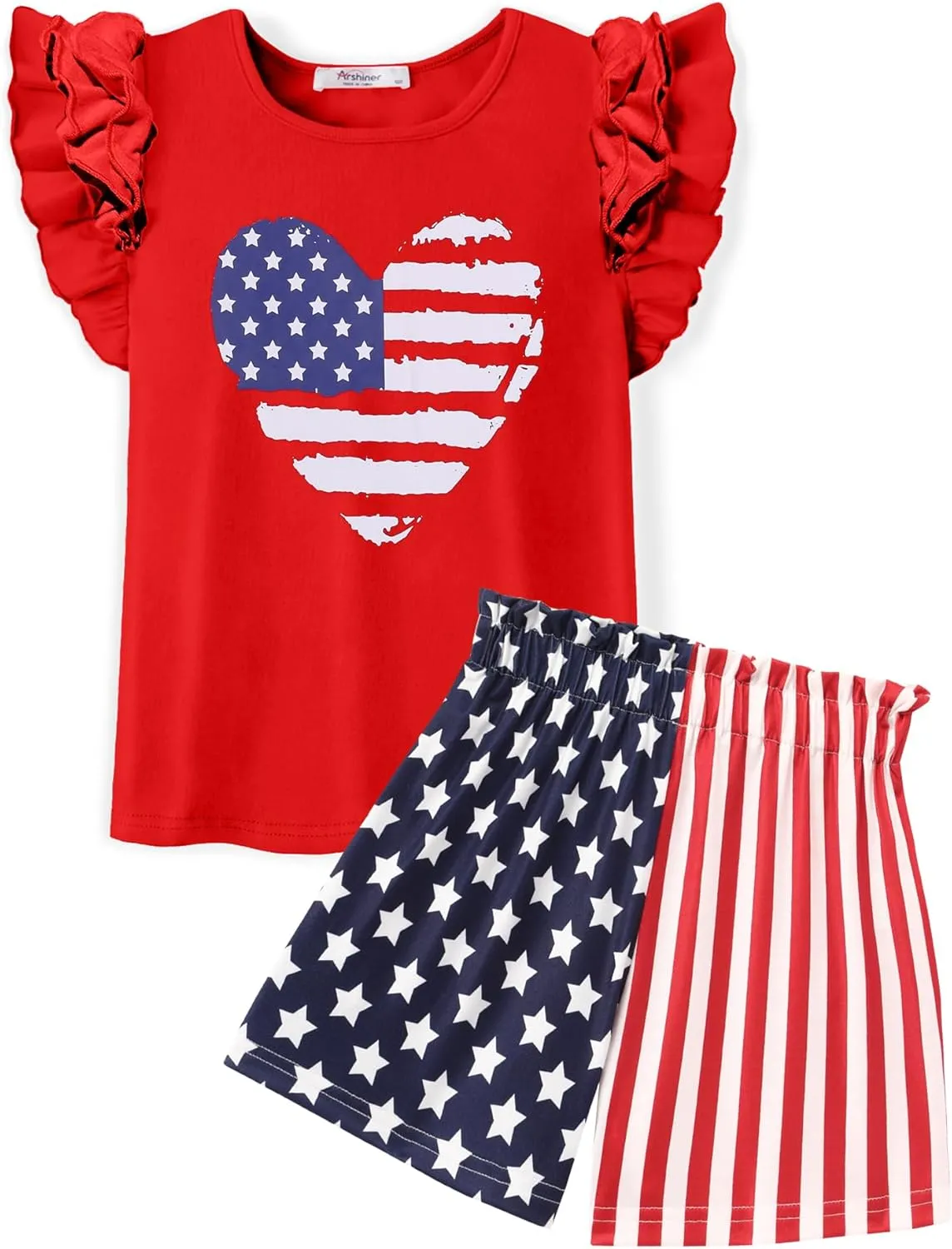 Arshiner Girls 2 Piece Outfits Summer Clothes Ruffle Short Sleeve Shirts Top and High Waist Paper Bag Shorts Set