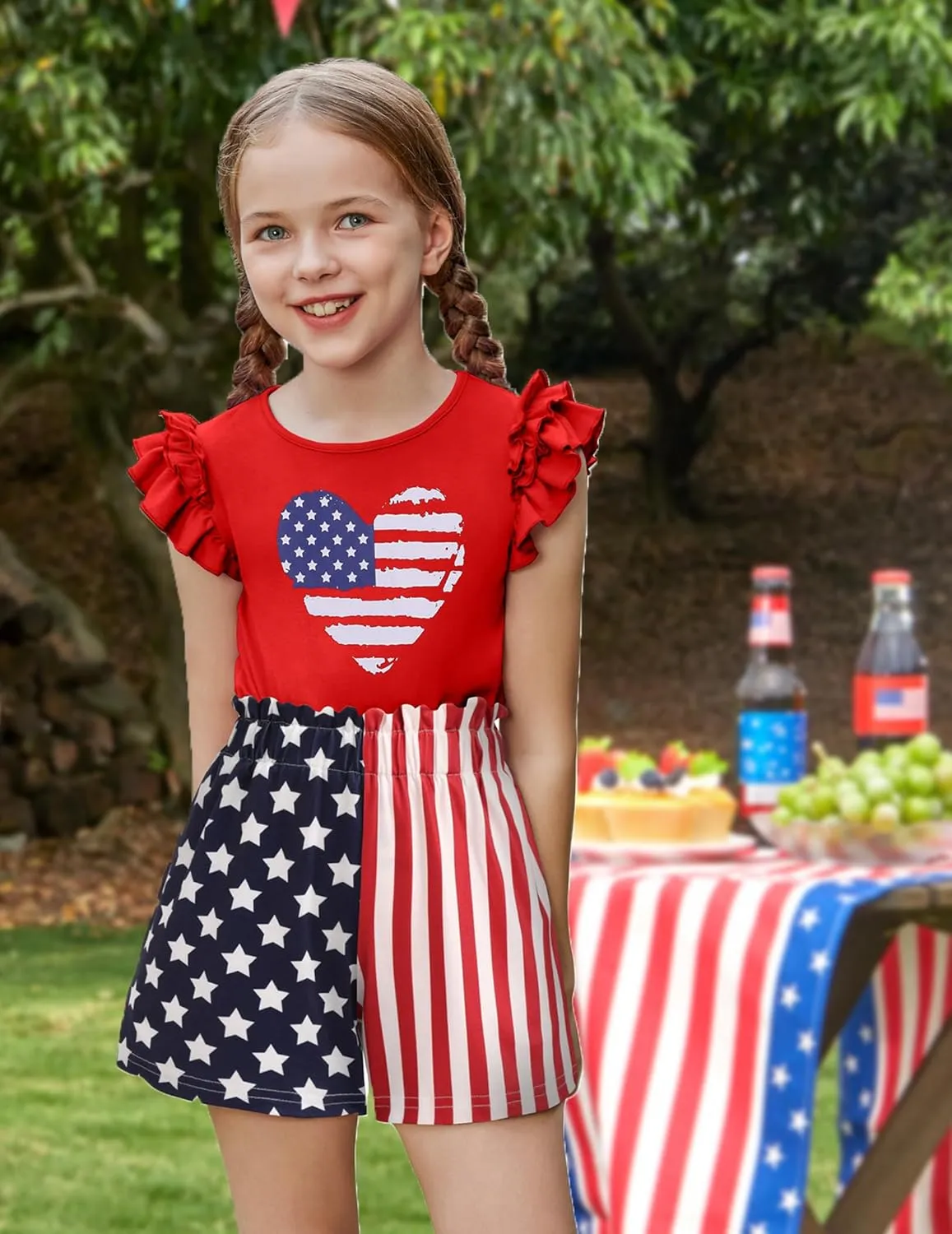 Arshiner Girls 2 Piece Outfits Summer Clothes Ruffle Short Sleeve Shirts Top and High Waist Paper Bag Shorts Set