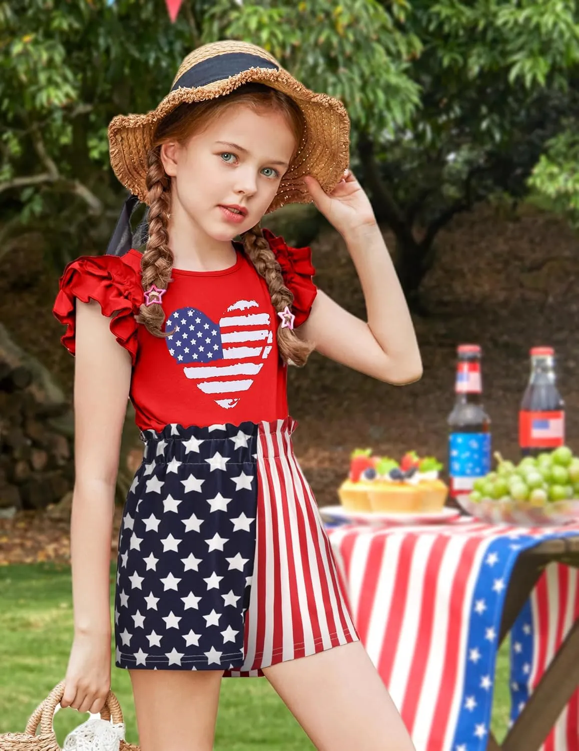 Arshiner Girls 2 Piece Outfits Summer Clothes Ruffle Short Sleeve Shirts Top and High Waist Paper Bag Shorts Set