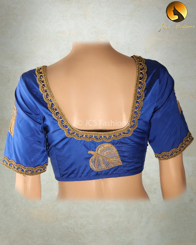 Beautiful Silk blouse with Aari/Maggam work in Stunning Blue