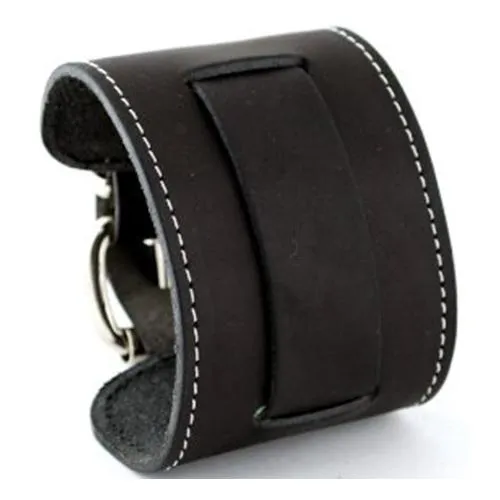 Best Black Watch with Stitched wide black leather watch band
