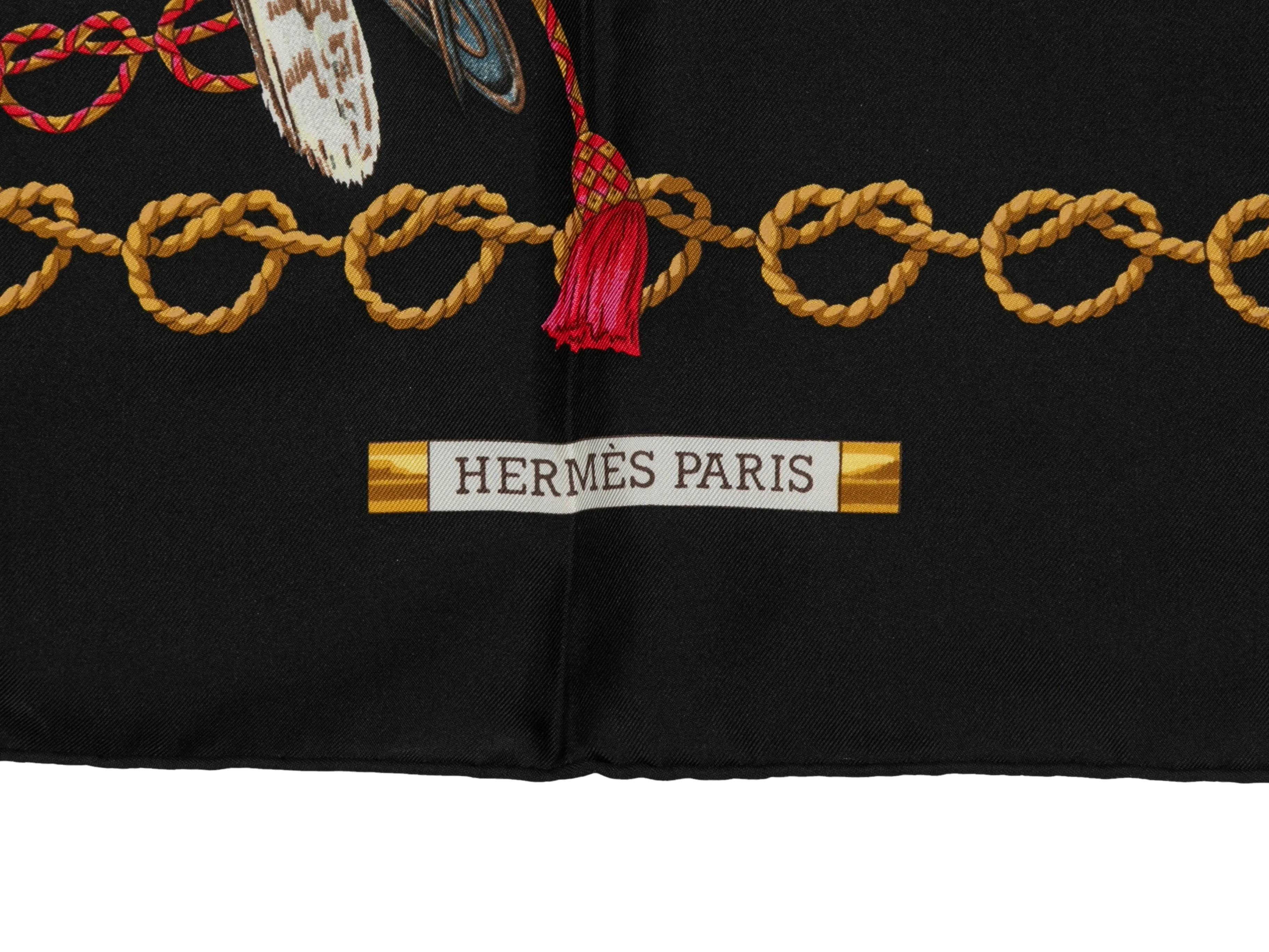 Black & Multicolor Hermes Oiseaux Du Roy Motif Printed Silk Scarf