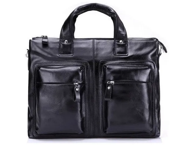 Black Leather Casual & Business Briefcase Laptop Bag