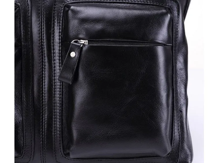Black Leather Casual & Business Briefcase Laptop Bag