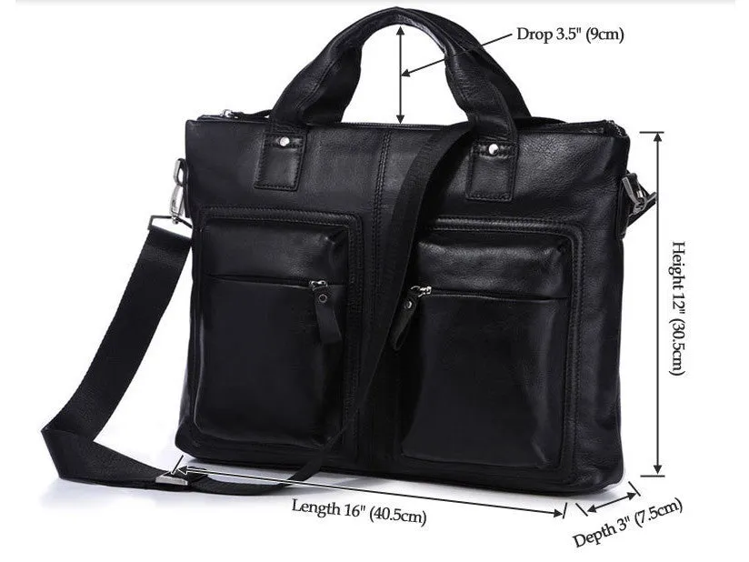 Black Leather Casual & Business Briefcase Laptop Bag
