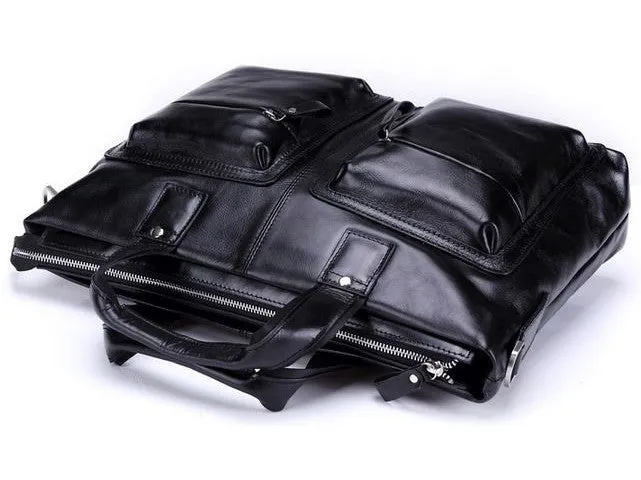 Black Leather Casual & Business Briefcase Laptop Bag