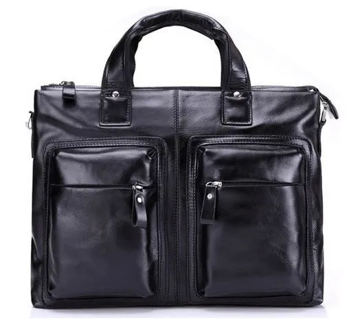 Black Leather Casual & Business Briefcase Laptop Bag