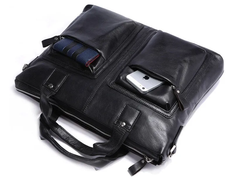 Black Leather Casual & Business Briefcase Laptop Bag