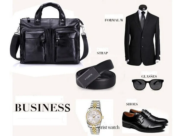 Black Leather Casual & Business Briefcase Laptop Bag