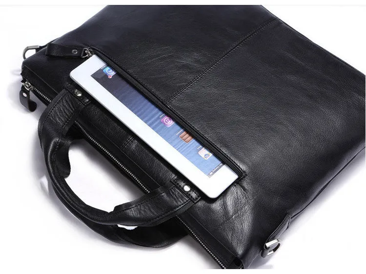 Black Leather Casual & Business Briefcase Laptop Bag