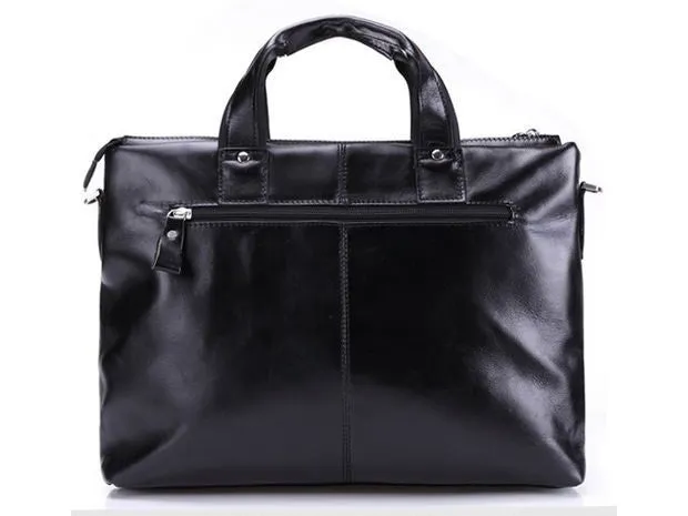 Black Leather Casual & Business Briefcase Laptop Bag