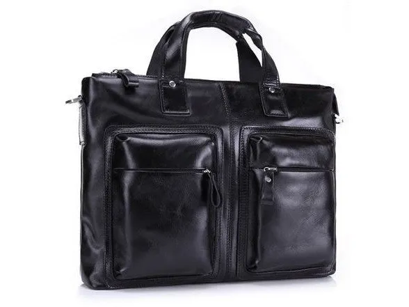 Black Leather Casual & Business Briefcase Laptop Bag
