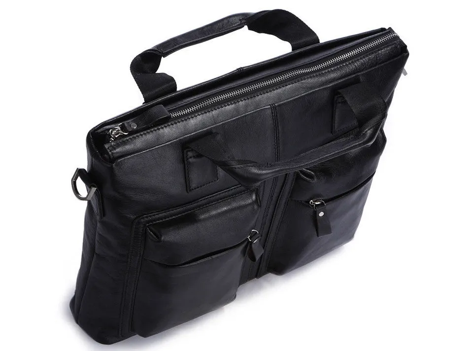 Black Leather Casual & Business Briefcase Laptop Bag