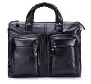 Black Leather Casual & Business Briefcase Laptop Bag