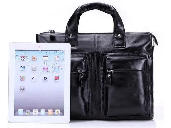 Black Leather Casual & Business Briefcase Laptop Bag
