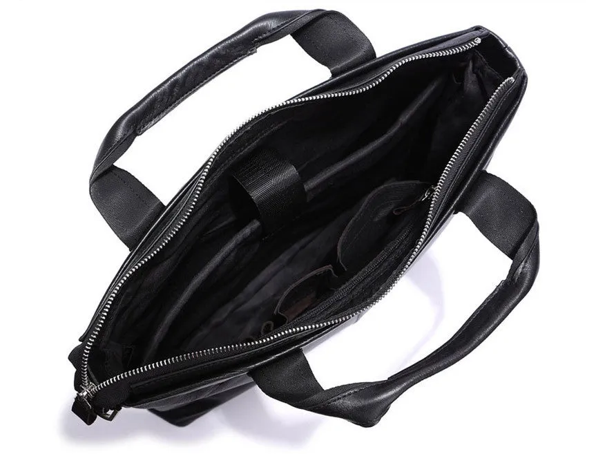 Black Leather Casual & Business Briefcase Laptop Bag