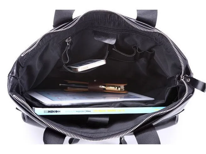Black Leather Casual & Business Briefcase Laptop Bag