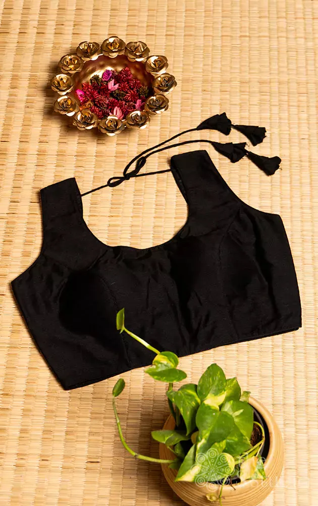 Black sleeveless cotton readymade blouse