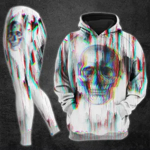 Black White Flicker Skull And Roses Print Combo Hoodie And Leggings