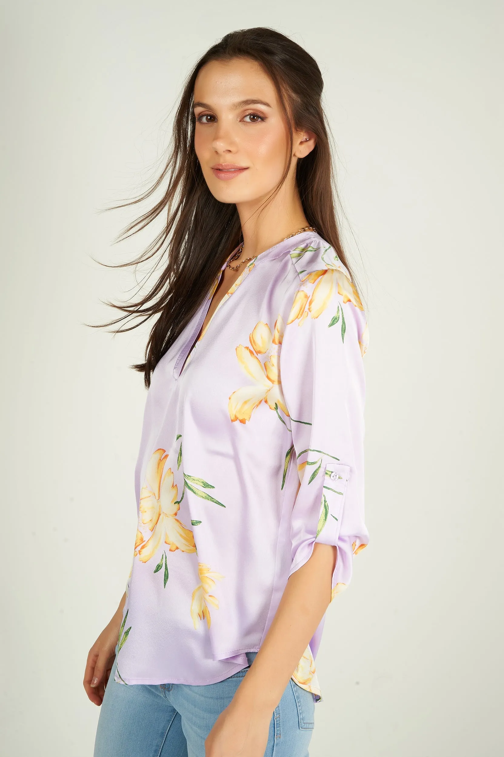 Blouse fleurie en satin - ARIS-28 - (R-B9)