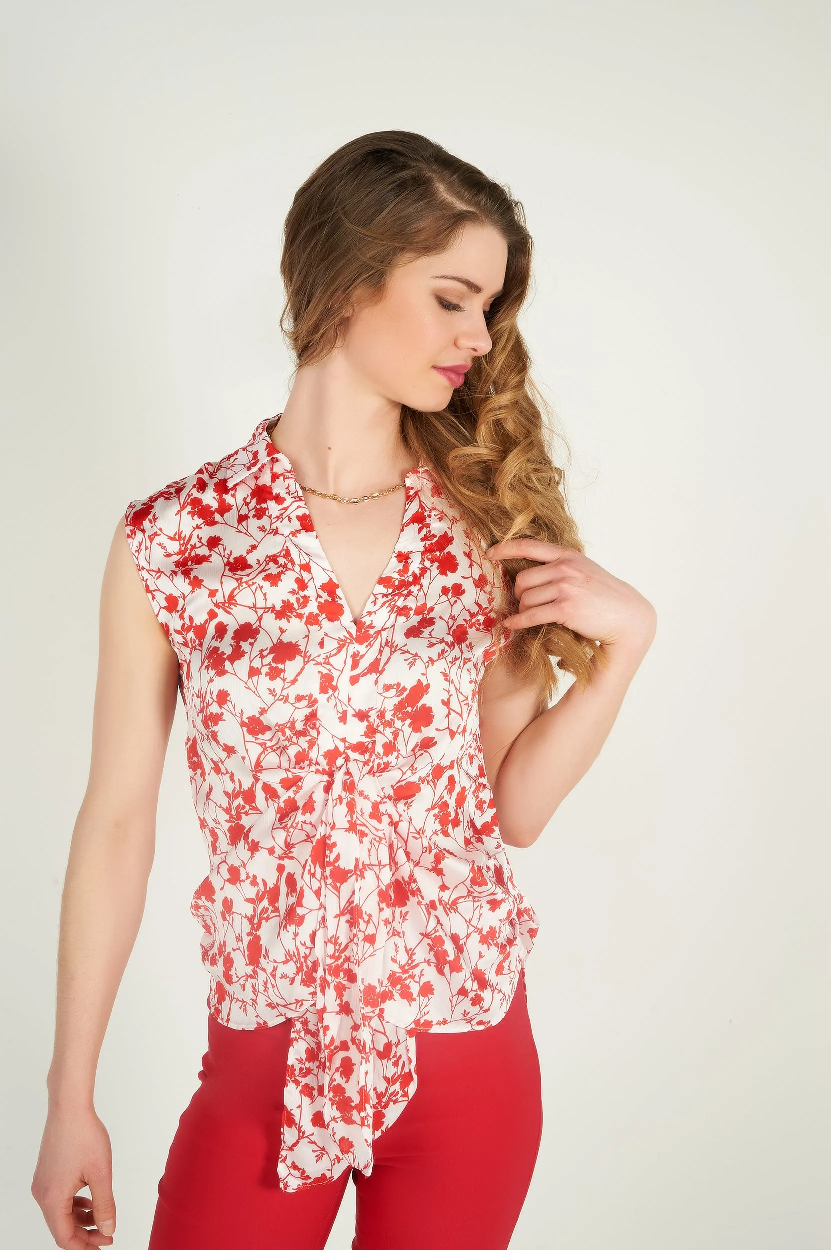 Blouse fleurie sans manches - KASIA-W1P - (E-B1) - VENTE FINALE