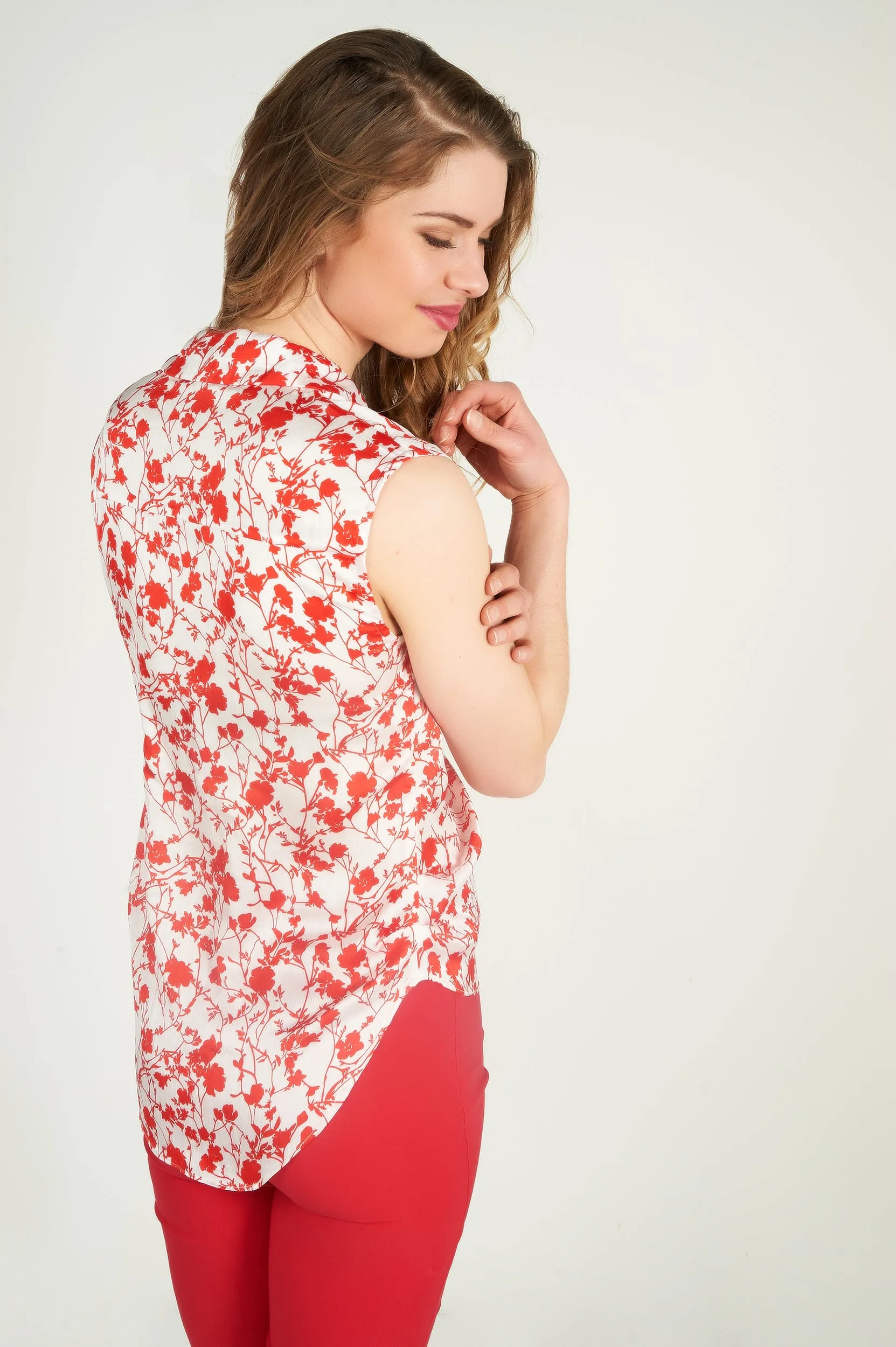 Blouse fleurie sans manches - KASIA-W1P - (E-B1) - VENTE FINALE