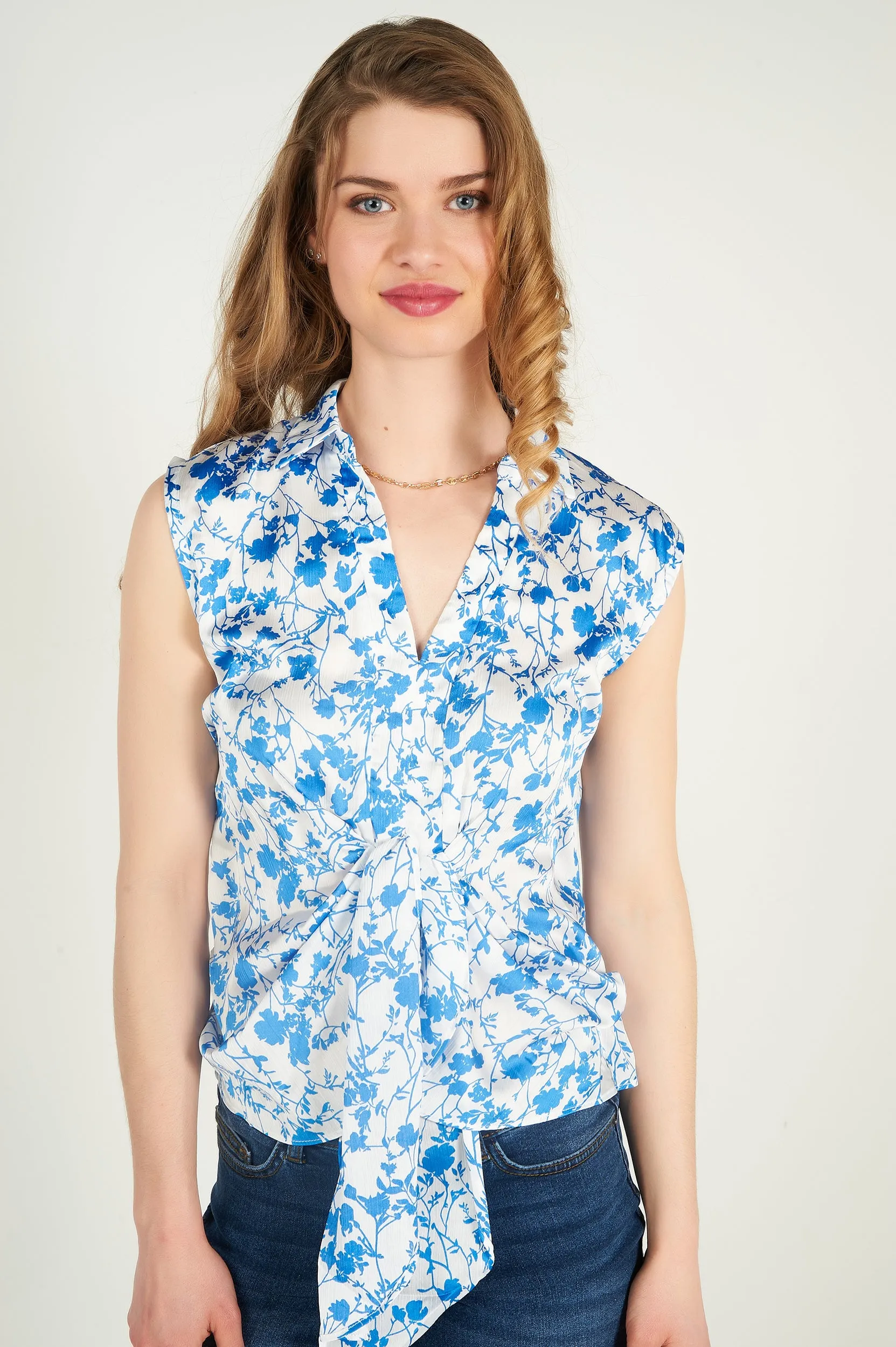 Blouse fleurie sans manches - KASIA-W1P - (E-B1) - VENTE FINALE
