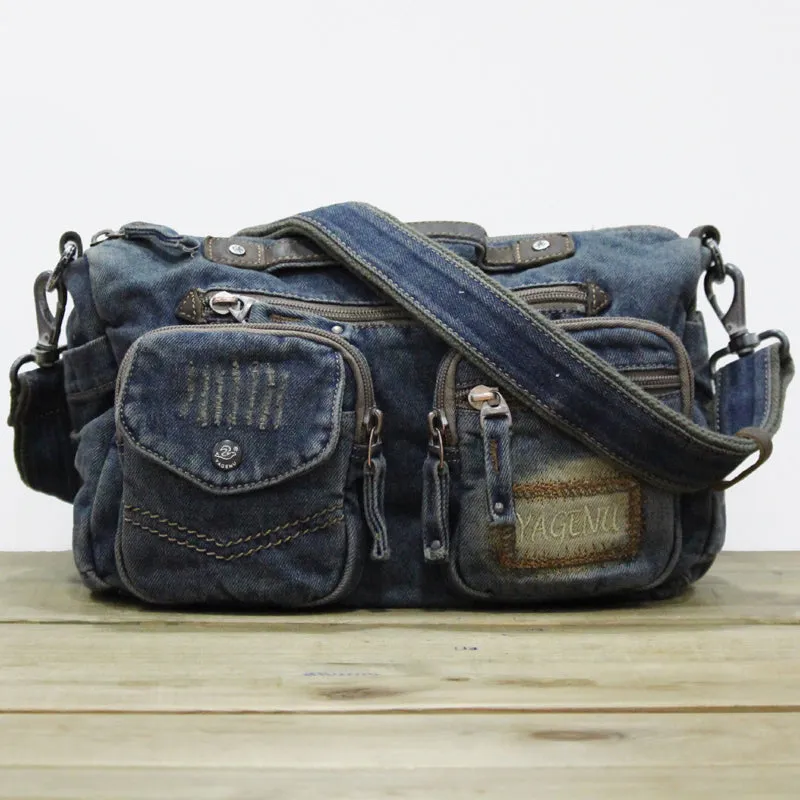 Blue Denim Side Bag Mens Denim Messenger Bags Vintage Denim Crossbody Bag For Women