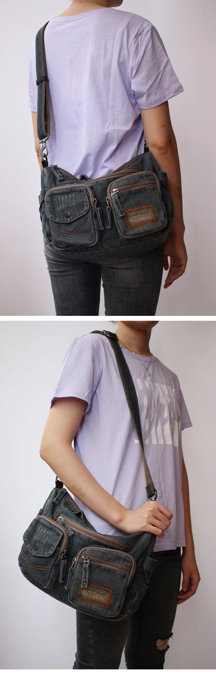 Blue Denim Side Bag Mens Denim Messenger Bags Vintage Denim Crossbody Bag For Women