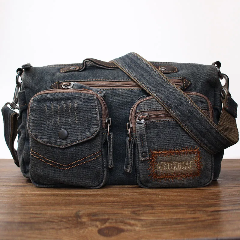 Blue Denim Side Bag Mens Denim Messenger Bags Vintage Denim Crossbody Bag For Women