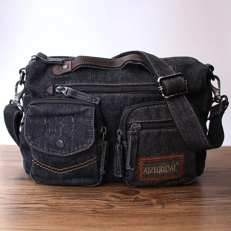 Blue Denim Side Bag Mens Denim Messenger Bags Vintage Denim Crossbody Bag For Women