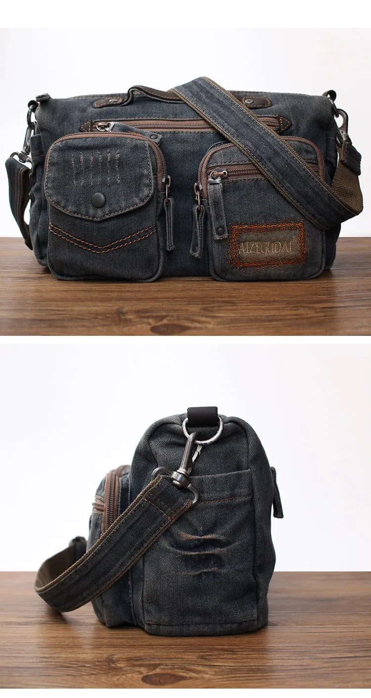Blue Denim Side Bag Mens Denim Messenger Bags Vintage Denim Crossbody Bag For Women
