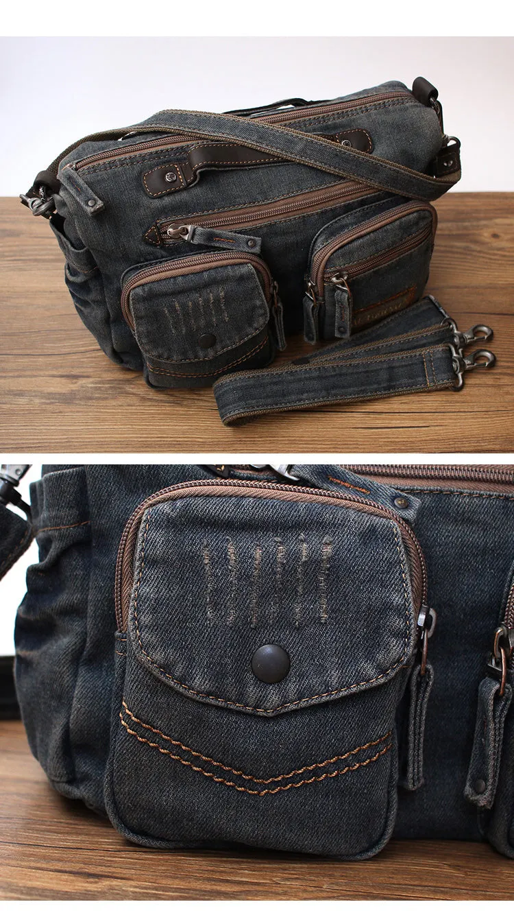 Blue Denim Side Bag Mens Denim Messenger Bags Vintage Denim Crossbody Bag For Women