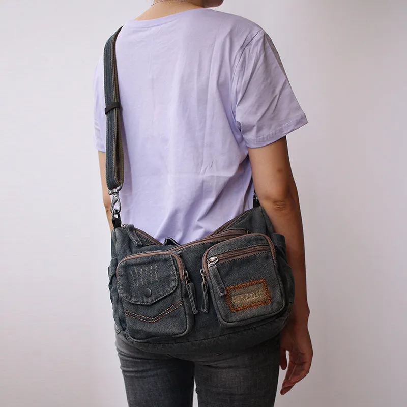 Blue Denim Side Bag Mens Denim Messenger Bags Vintage Denim Crossbody Bag For Women