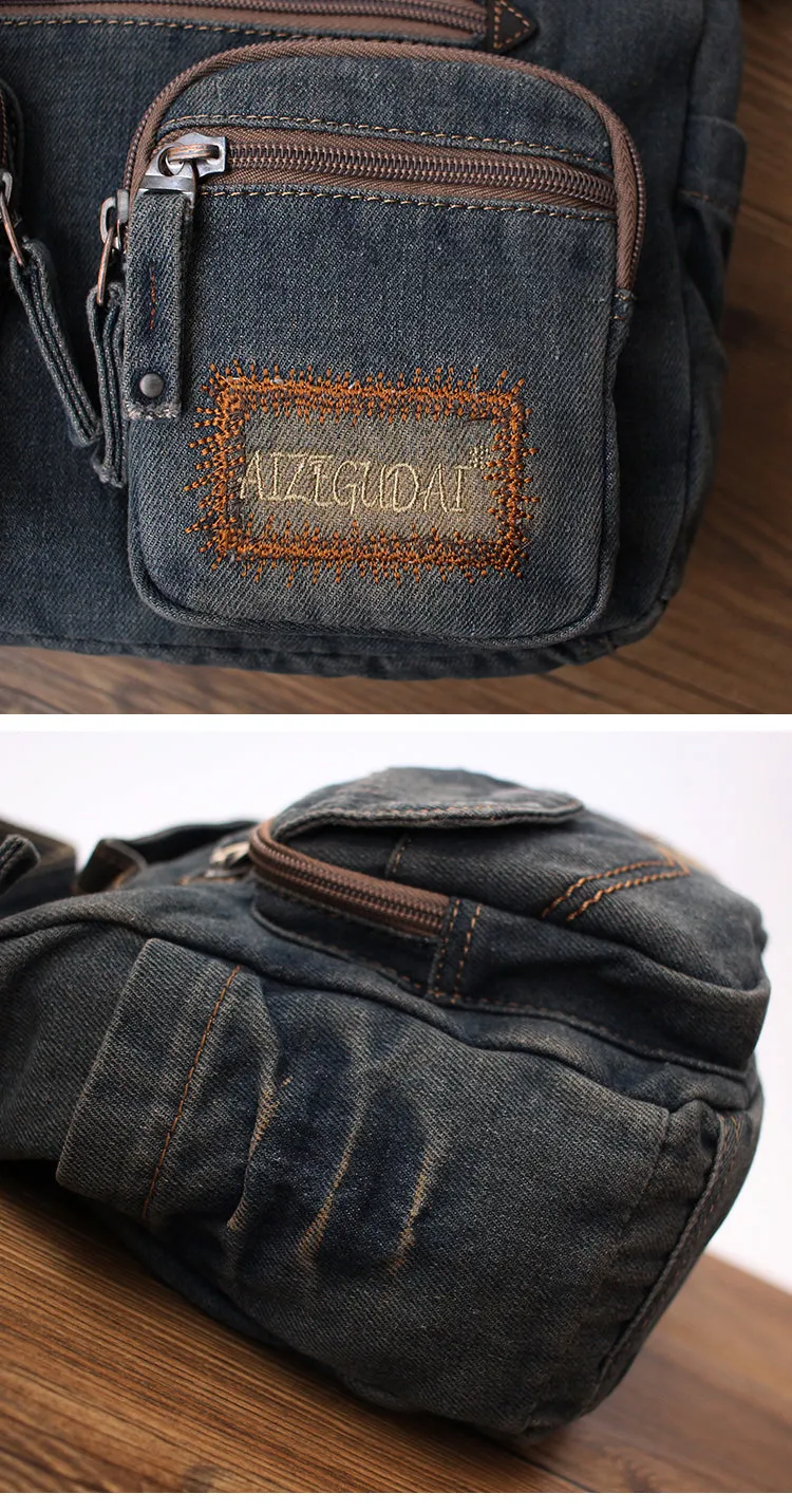 Blue Denim Side Bag Mens Denim Messenger Bags Vintage Denim Crossbody Bag For Women