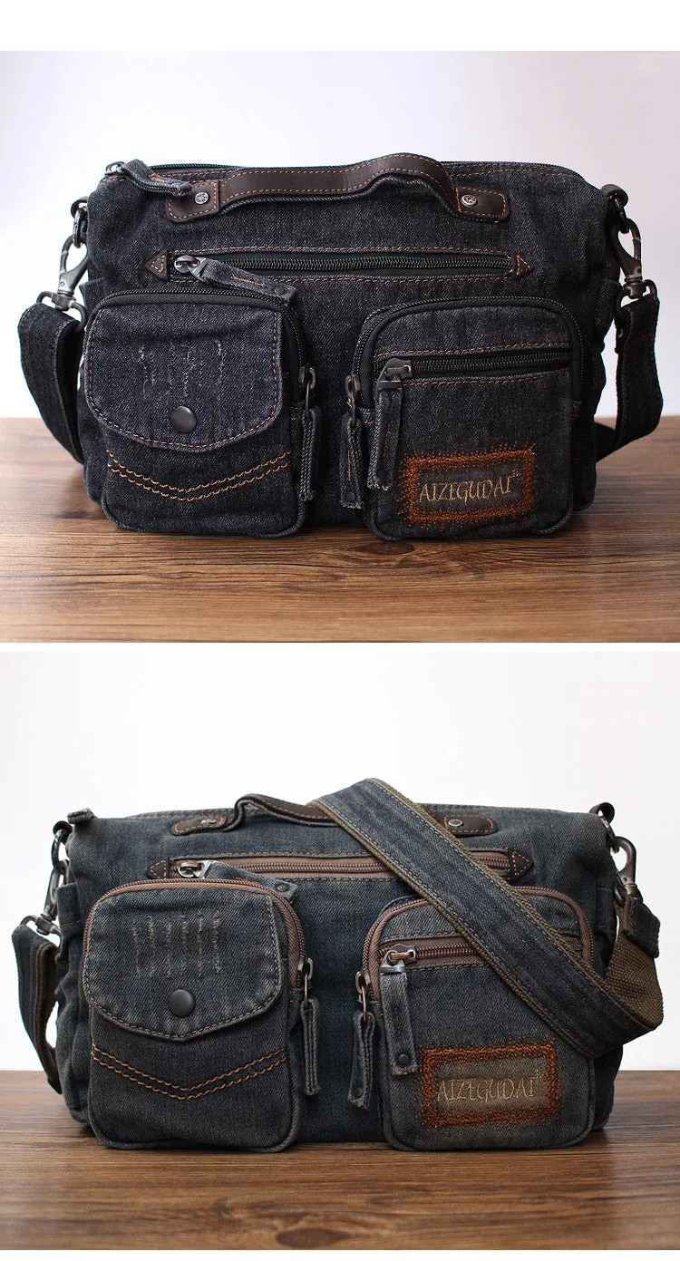 Blue Denim Side Bag Mens Denim Messenger Bags Vintage Denim Crossbody Bag For Women