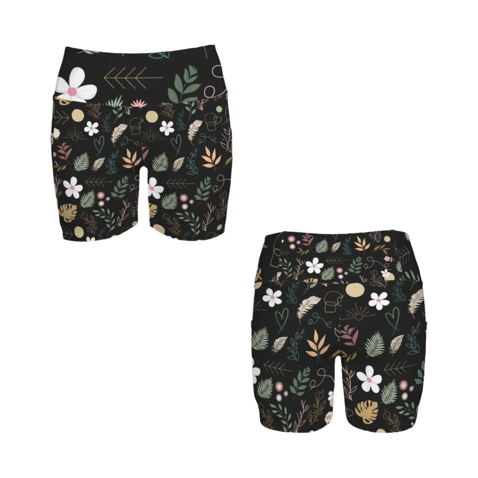 Boho Black Yoga Shorts with Pockets up to 5 XL (FWS)