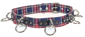 Bondage Belt With Pink Ring Plaid Blue