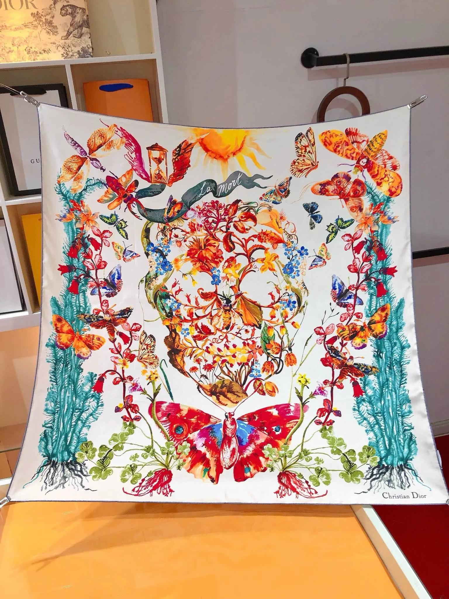 CLTH392 CD Butterfly Around the World 90 Square Scarf / 35.5 x 35.5 inches